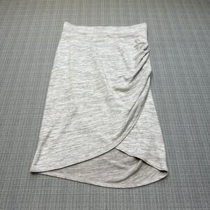 Wilfred Free Skirt Small Ruched Tulip Hem Midi Heathered Beige Faux Wrap Aritzia